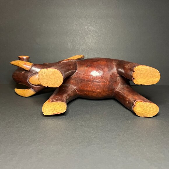 Vintage Large Hand Carved Solid Wood Lucky Elephant w/ Raised Trunk Figure 8.5" - Picture 7 of 7